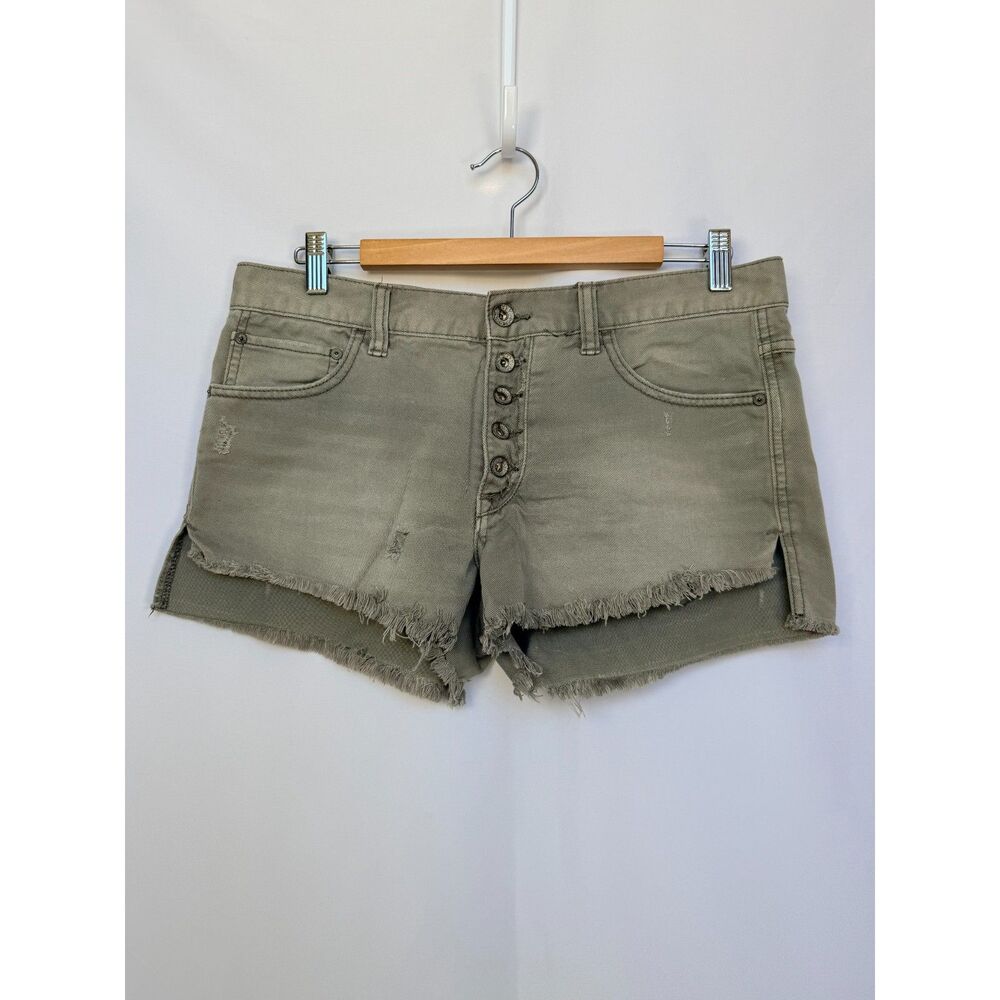 Free People Distressed Button Fly Cutoff Denim Shorts Women's W27 Gray
